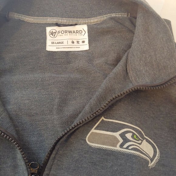 Seattle Seahawks Mens 2X Shirt Pullover 1/4 Zip Long Sleeve Gray 47 Forward NFL - Picture 4 of 9